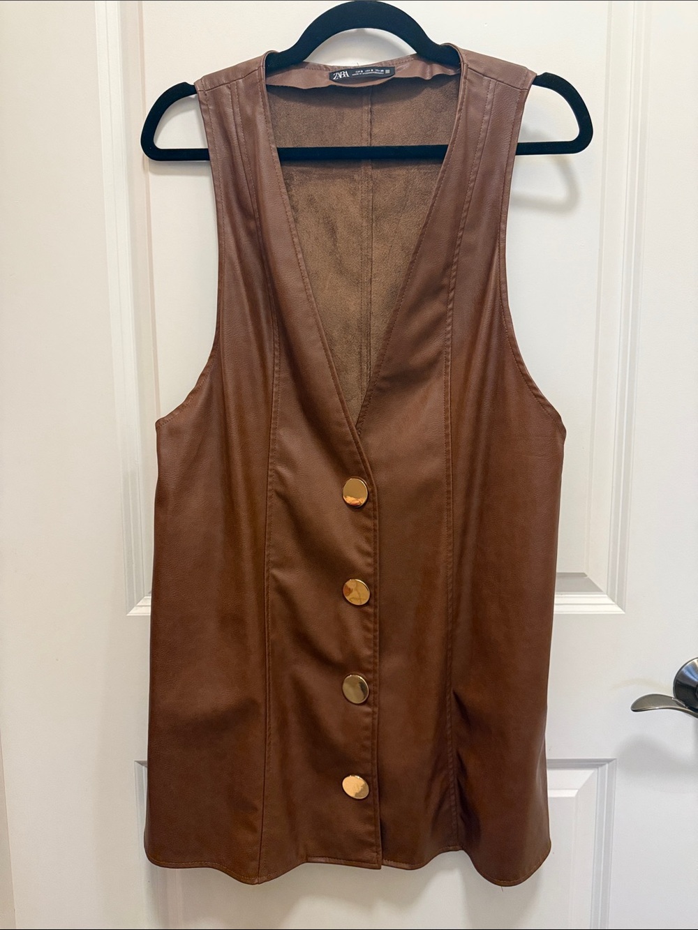ZARA Brown Faux Leather Button Front Vest